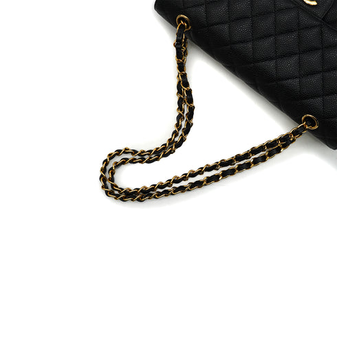 VINTAGE CHANEL CLASSIC FLAP MEDIUM CHAIN SHOULDER BAG BLACK CAVIAR SKIN GOLD HARDWARE 90341454