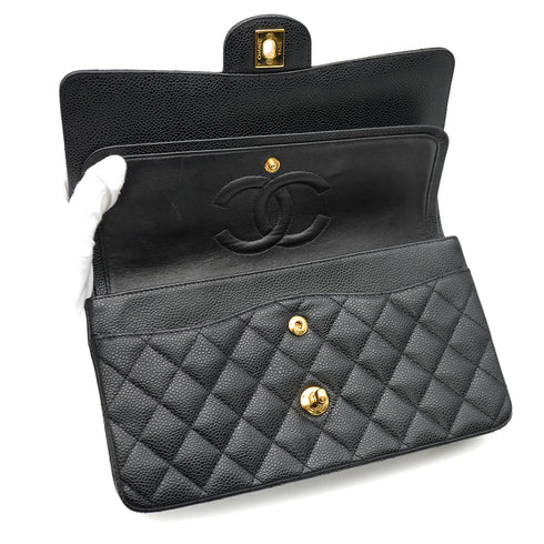 VINTAGE CHANEL CLASSIC FLAP MEDIUM CHAIN SHOULDER BAG BLACK CAVIAR SKIN GOLD HARDWARE 90341454