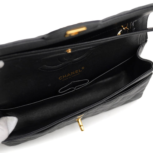 VINTAGE CHANEL CLASSIC FLAP MEDIUM CHAIN SHOULDER BAG BLACK CAVIAR SKIN GOLD HARDWARE 90341454