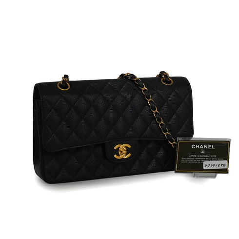 VINTAGE CHANEL CLASSIC FLAP MEDIUM CHAIN SHOULDER BAG BLACK CAVIAR SKIN GOLD HARDWARE 90341880