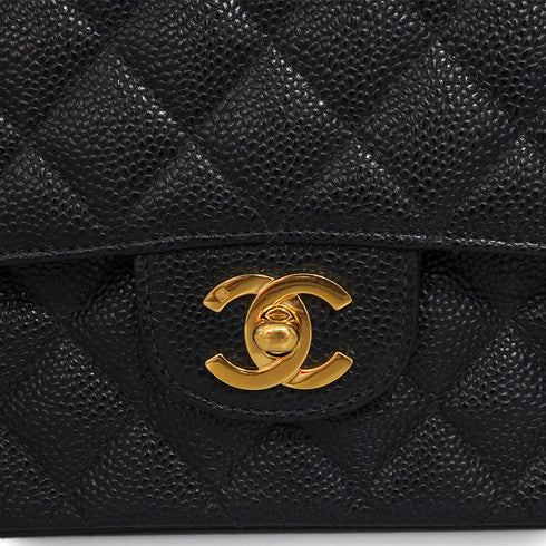 VINTAGE CHANEL CLASSIC FLAP MEDIUM CHAIN SHOULDER BAG BLACK CAVIAR SKIN GOLD HARDWARE 90341880