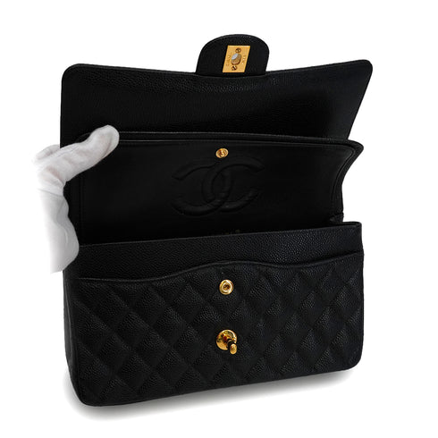 VINTAGE CHANEL CLASSIC FLAP MEDIUM CHAIN SHOULDER BAG BLACK CAVIAR SKIN GOLD HARDWARE 90341880