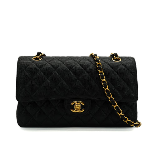 VINTAGE CHANEL CLASSIC FLAP MEDIUM CHAIN SHOULDER BAG BLACK CAVIAR SKIN GOLD HARDWARE 90345073