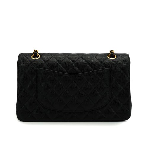 VINTAGE CHANEL CLASSIC FLAP MEDIUM CHAIN SHOULDER BAG BLACK CAVIAR SKIN GOLD HARDWARE 90345073