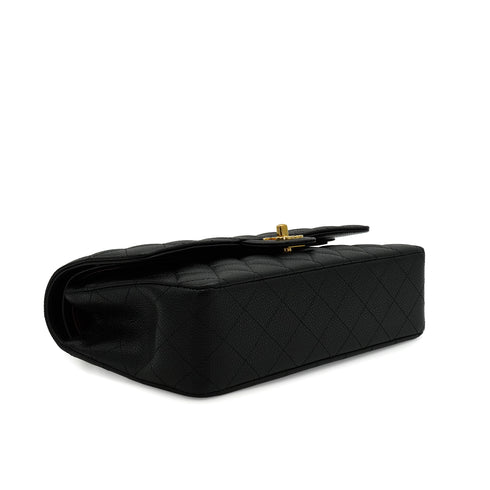 VINTAGE CHANEL CLASSIC FLAP MEDIUM CHAIN SHOULDER BAG BLACK CAVIAR SKIN GOLD HARDWARE 90345073
