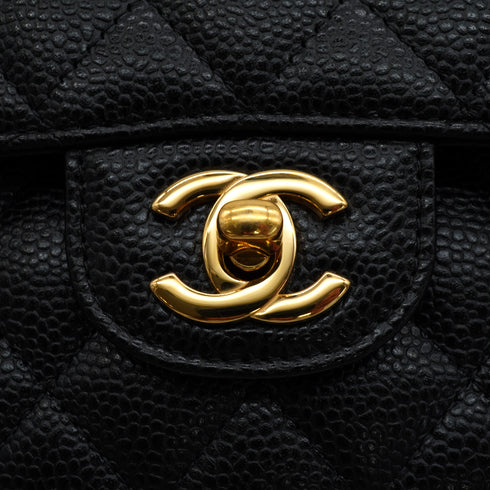 VINTAGE CHANEL CLASSIC FLAP MEDIUM CHAIN SHOULDER BAG BLACK CAVIAR SKIN GOLD HARDWARE 90345073