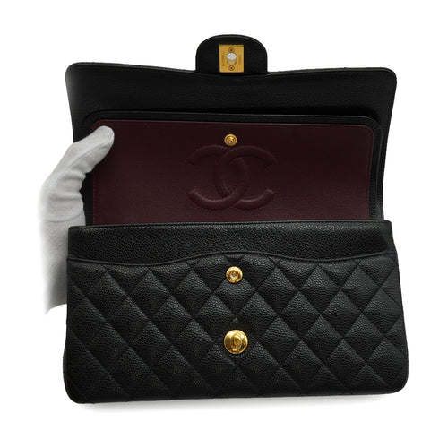 VINTAGE CHANEL CLASSIC FLAP MEDIUM CHAIN SHOULDER BAG BLACK CAVIAR SKIN GOLD HARDWARE 90345073