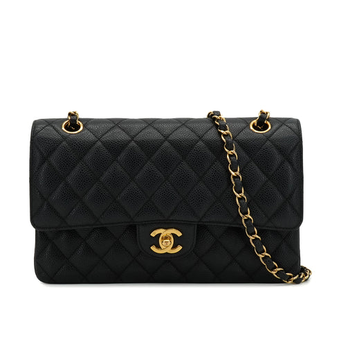 VINTAGE CHANEL CLASSIC FLAP MEDIUM CHAIN SHOULDER BAG BLACK CAVIAR SKIN GOLD HARDWARE 90337659