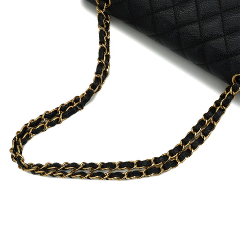 VINTAGE CHANEL CLASSIC FLAP MEDIUM CHAIN SHOULDER BAG BLACK CAVIAR SKIN GOLD HARDWARE 90337659