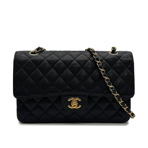 VINTAGE CHANEL CLASSIC FLAP MEDIUM CHAIN SHOULDER BAG BLACK CAVIAR SKIN GOLD HARDWARE 90313556