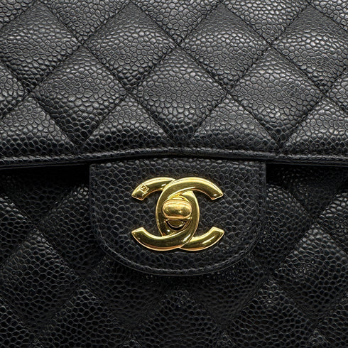 VINTAGE CHANEL CLASSIC FLAP MEDIUM CHAIN SHOULDER BAG BLACK CAVIAR SKIN GOLD HARDWARE 90313556