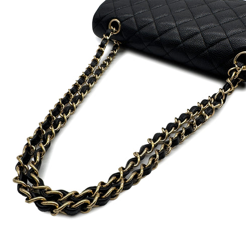 VINTAGE CHANEL CLASSIC FLAP MEDIUM CHAIN SHOULDER BAG BLACK CAVIAR SKIN GOLD HARDWARE 90313556