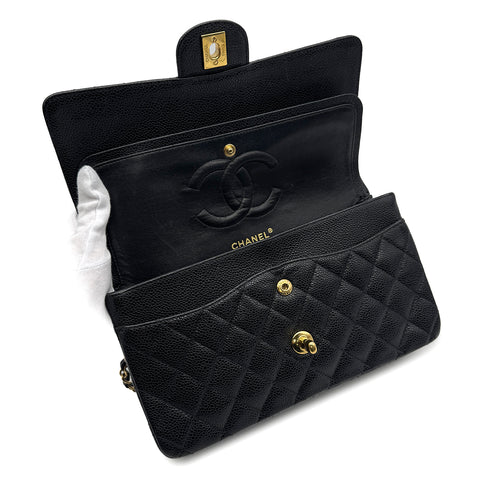 VINTAGE CHANEL CLASSIC FLAP MEDIUM CHAIN SHOULDER BAG BLACK CAVIAR SKIN GOLD HARDWARE 90313556
