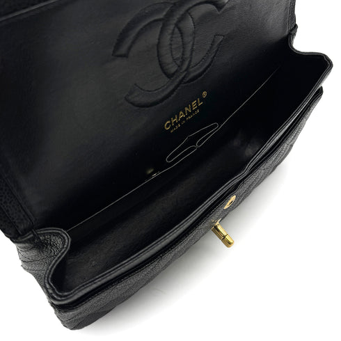 VINTAGE CHANEL CLASSIC FLAP MEDIUM CHAIN SHOULDER BAG BLACK CAVIAR SKIN GOLD HARDWARE 90313556