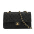 VINTAGE CHANEL CLASSIC FLAP MEDIUM CHAIN SHOULDER BAG BLACK DENIM GOLD HARDWARE 90348499