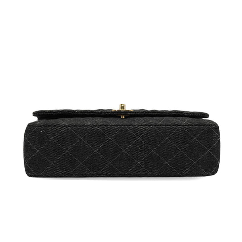 VINTAGE CHANEL CLASSIC FLAP MEDIUM CHAIN SHOULDER BAG BLACK DENIM GOLD HARDWARE 90348499