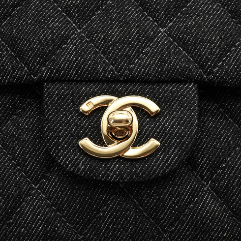 VINTAGE CHANEL CLASSIC FLAP MEDIUM CHAIN SHOULDER BAG BLACK DENIM GOLD HARDWARE 90348499