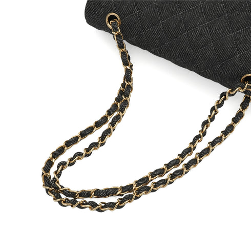 VINTAGE CHANEL CLASSIC FLAP MEDIUM CHAIN SHOULDER BAG BLACK DENIM GOLD HARDWARE 90348499