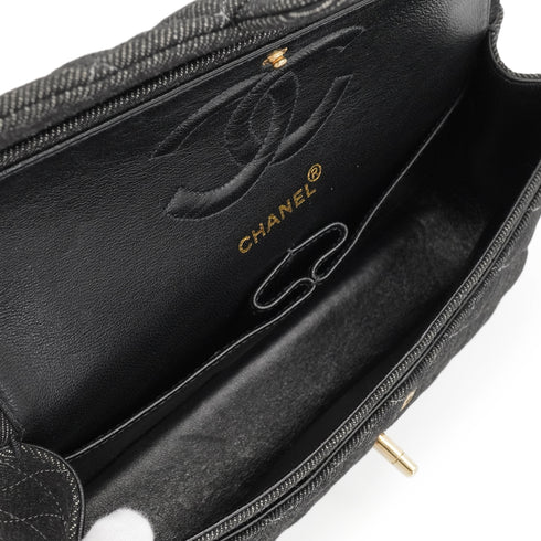 VINTAGE CHANEL CLASSIC FLAP MEDIUM CHAIN SHOULDER BAG BLACK DENIM GOLD HARDWARE 90348499