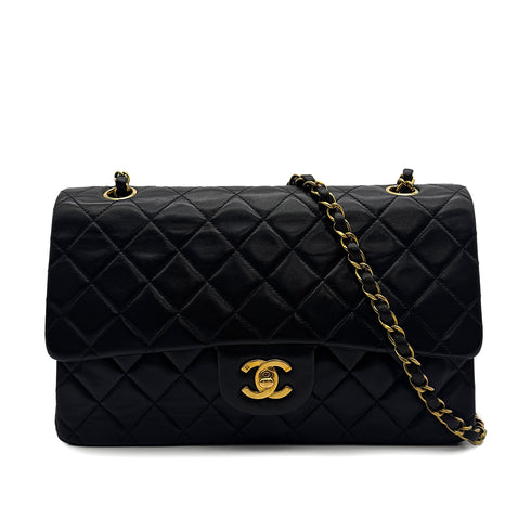 VINTAGE CHANEL CLASSIC FLAP MEDIUM CHAIN SHOULDER BAG BLACK LAMB SKIN GOLD HARDWARE 90317927