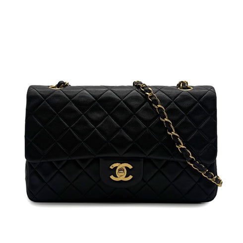 VINTAGE CHANEL CLASSIC FLAP MEDIUM CHAIN SHOULDER BAG BLACK LAMB SKIN GOLD HARDWARE 90318219