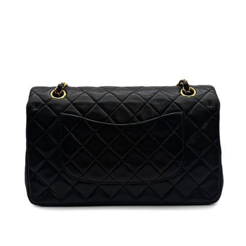 VINTAGE CHANEL CLASSIC FLAP MEDIUM CHAIN SHOULDER BAG BLACK LAMB SKIN GOLD HARDWARE 90318219