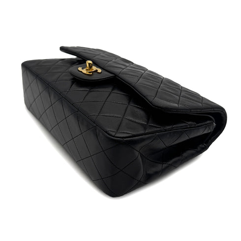 VINTAGE CHANEL CLASSIC FLAP MEDIUM CHAIN SHOULDER BAG BLACK LAMB SKIN GOLD HARDWARE 90318219