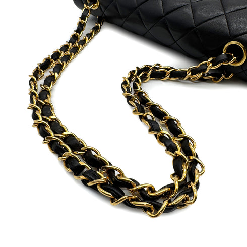 VINTAGE CHANEL CLASSIC FLAP MEDIUM CHAIN SHOULDER BAG BLACK LAMB SKIN GOLD HARDWARE 90318219