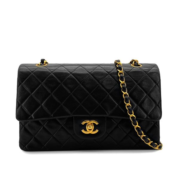 VINTAGE CHANEL CLASSIC FLAP MEDIUM CHAIN SHOULDER BAG BLACK LAMB SKIN GOLD HARDWARE 90318724