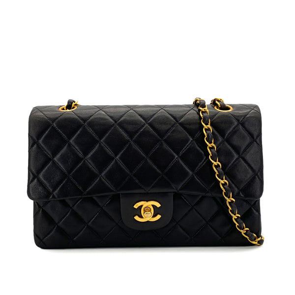 VINTAGE CHANEL CLASSIC FLAP MEDIUM CHAIN SHOULDER BAG BLACK LAMB SKIN GOLD HARDWARE 90318733