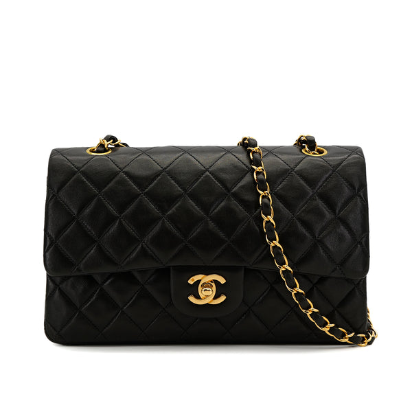 VINTAGE CHANEL CLASSIC FLAP MEDIUM CHAIN SHOULDER BAG BLACK LAMB SKIN GOLD HARDWARE 90319995
