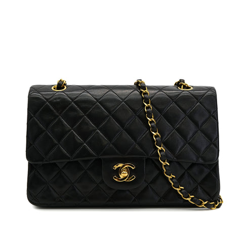 VINTAGE CHANEL CLASSIC FLAP MEDIUM CHAIN SHOULDER BAG BLACK LAMB SKIN GOLD HARDWARE 90321005
