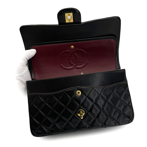 VINTAGE CHANEL CLASSIC FLAP MEDIUM CHAIN SHOULDER BAG BLACK LAMB SKIN GOLD HARDWARE 90321005