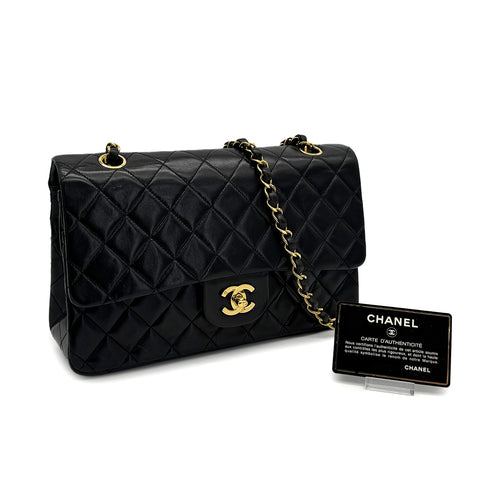 VINTAGE CHANEL CLASSIC FLAP MEDIUM CHAIN SHOULDER BAG BLACK LAMB SKIN GOLD HARDWARE 90321005