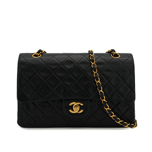 VINTAGE CHANEL CLASSIC FLAP MEDIUM CHAIN SHOULDER BAG BLACK LAMB SKIN GOLD HARDWARE 90321638