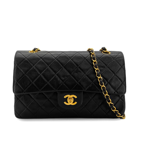 VINTAGE CHANEL CLASSIC FLAP MEDIUM CHAIN SHOULDER BAG BLACK LAMB SKIN GOLD HARDWARE 90322292