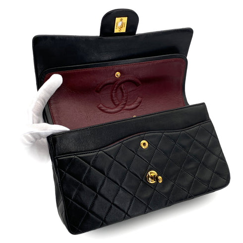 VINTAGE CHANEL CLASSIC FLAP MEDIUM CHAIN SHOULDER BAG BLACK LAMB SKIN GOLD HARDWARE 90322292