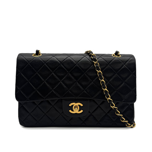 VINTAGE CHANEL CLASSIC FLAP MEDIUM CHAIN SHOULDER BAG BLACK LAMB SKIN GOLD HARDWARE 90323981