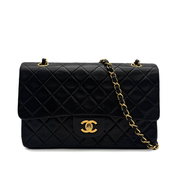 VINTAGE CHANEL CLASSIC FLAP MEDIUM CHAIN SHOULDER BAG BLACK LAMB SKIN GOLD HARDWARE 90323981