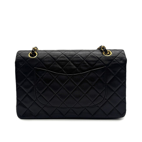 VINTAGE CHANEL CLASSIC FLAP MEDIUM CHAIN SHOULDER BAG BLACK LAMB SKIN GOLD HARDWARE 90323981