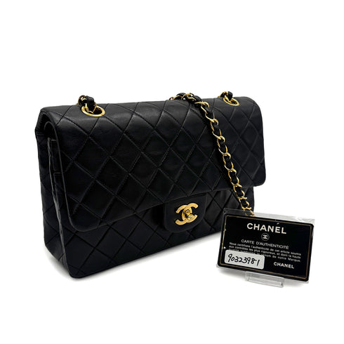 VINTAGE CHANEL CLASSIC FLAP MEDIUM CHAIN SHOULDER BAG BLACK LAMB SKIN GOLD HARDWARE 90323981