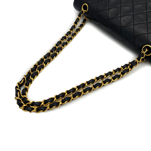 VINTAGE CHANEL CLASSIC FLAP MEDIUM CHAIN SHOULDER BAG BLACK LAMB SKIN GOLD HARDWARE 90324140
