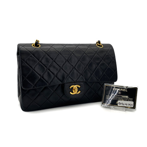 VINTAGE CHANEL CLASSIC FLAP MEDIUM CHAIN SHOULDER BAG BLACK LAMB SKIN GOLD HARDWARE 90324140