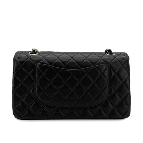 VINTAGE CHANEL CLASSIC FLAP MEDIUM CHAIN SHOULDER BAG BLACK LAMB SKIN SILVER HARDWARE 90324277