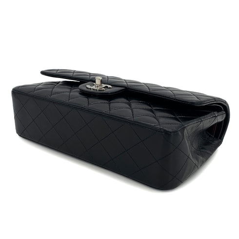 VINTAGE CHANEL CLASSIC FLAP MEDIUM CHAIN SHOULDER BAG BLACK LAMB SKIN SILVER HARDWARE 90324277