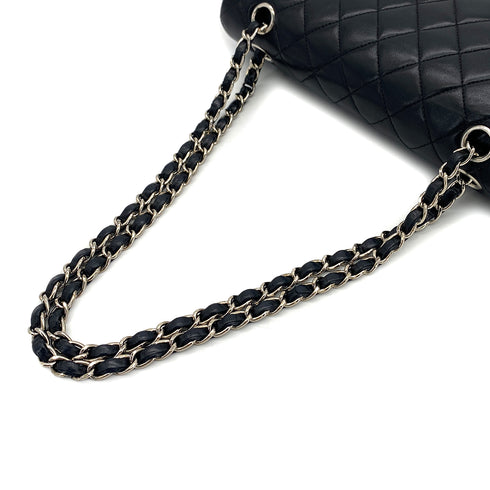VINTAGE CHANEL CLASSIC FLAP MEDIUM CHAIN SHOULDER BAG BLACK LAMB SKIN SILVER HARDWARE 90324277