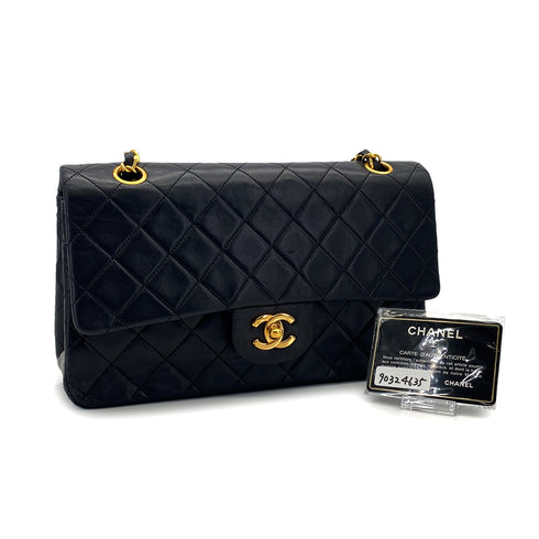 VINTAGE CHANEL CLASSIC FLAP MEDIUM CHAIN SHOULDER BAG BLACK LAMB SKIN GOLD HARDWARE 90324635