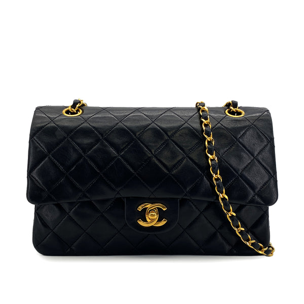 VINTAGE CHANEL CLASSIC FLAP MEDIUM CHAIN SHOULDER BAG BLACK LAMB SKIN GOLD HARDWARE 90324800