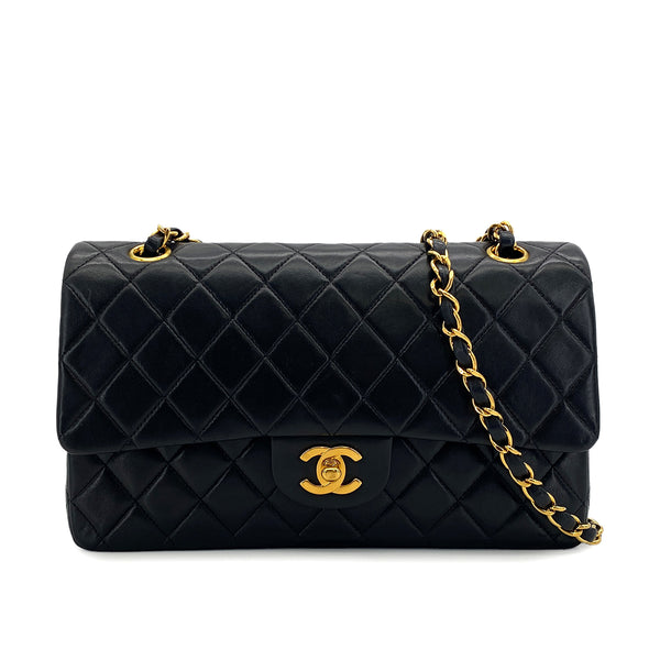 VINTAGE CHANEL CLASSIC FLAP MEDIUM CHAIN SHOULDER BAG BLACK LAMB SKIN GOLD HARDWARE 90324824