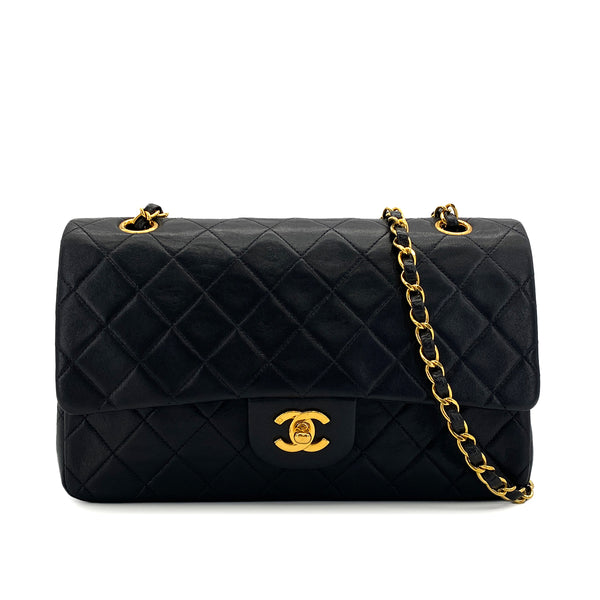 VINTAGE CHANEL CLASSIC FLAP MEDIUM CHAIN SHOULDER BAG BLACK LAMB SKIN GOLD HARDWARE 90325600